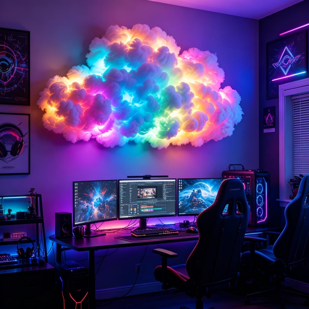 תאורת RGB פנטזיה ענן רעם חכמה תומכת בשינויי RGB סינכרוניים למוזיקה מתנות לפסטיבל התאורה המועדפת לקישוט חדר ספורט אלקטרוני/חדר שינה/שטח מפגש מסיבה סגנון שלך — למה כדאי לקנות