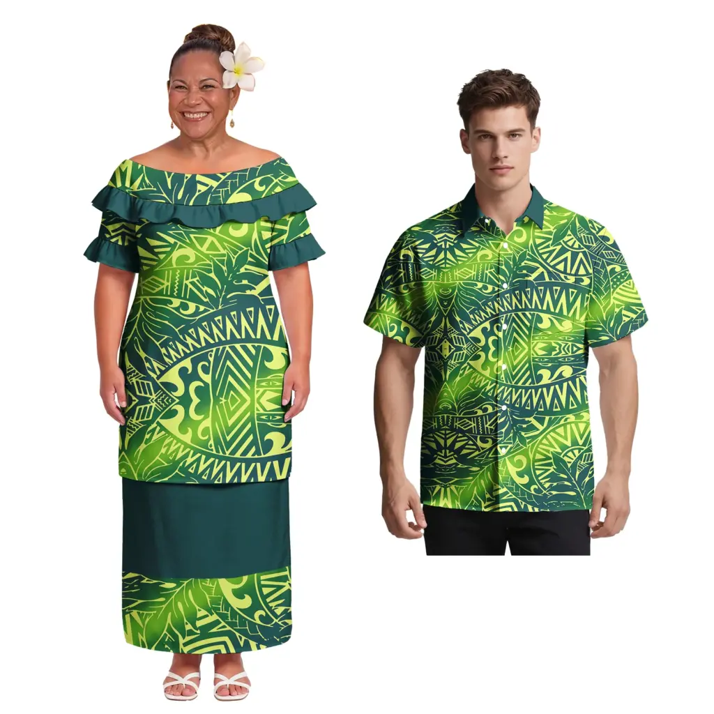 Hot Sale Holiday Polynesian Ladies Tribal Oversize Puletasi Hawaiian Island Women Dress Petal Sleeve Samoan Puletasi 2 P