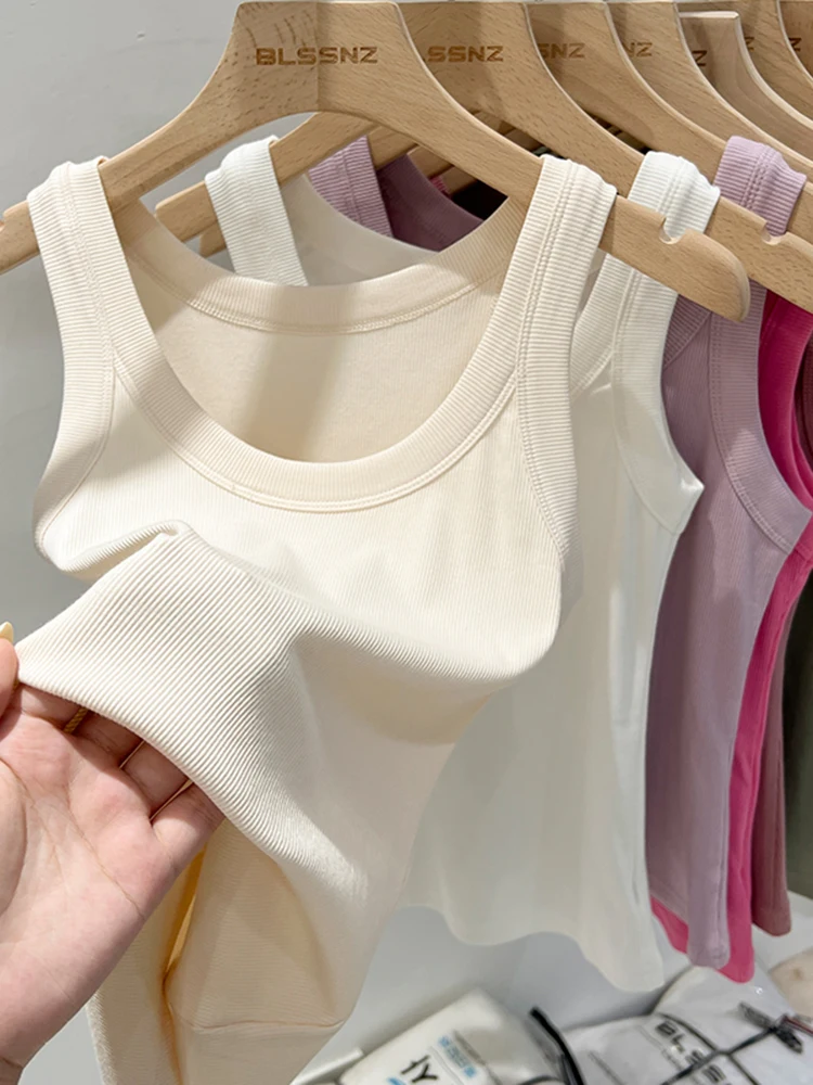 AOSSVIAO Women Solid Round Neck Ribbed Tank Top Camisole Women 2026 Summer Basic Elastic Tank Top O Neck Solid Tank Top