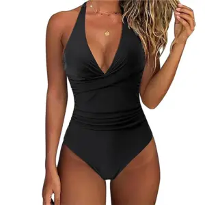 Women's One Piece Swimsuits Tummy Control Bathing Suits for Womens Halter V Neck Criss Cross Ruched Push Up Slimming Swimwear