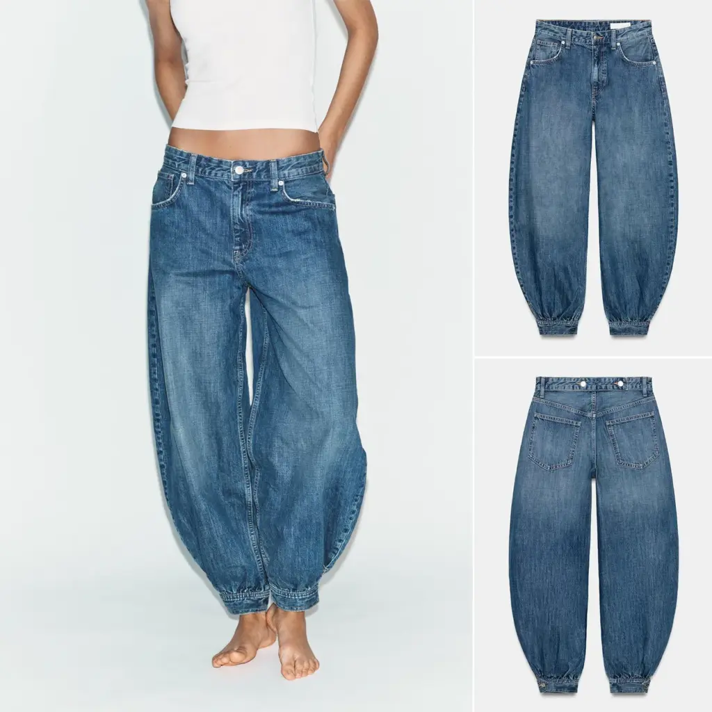 ג׳ינס בלון מותן בינונית עם פפיון – גזרה רכה