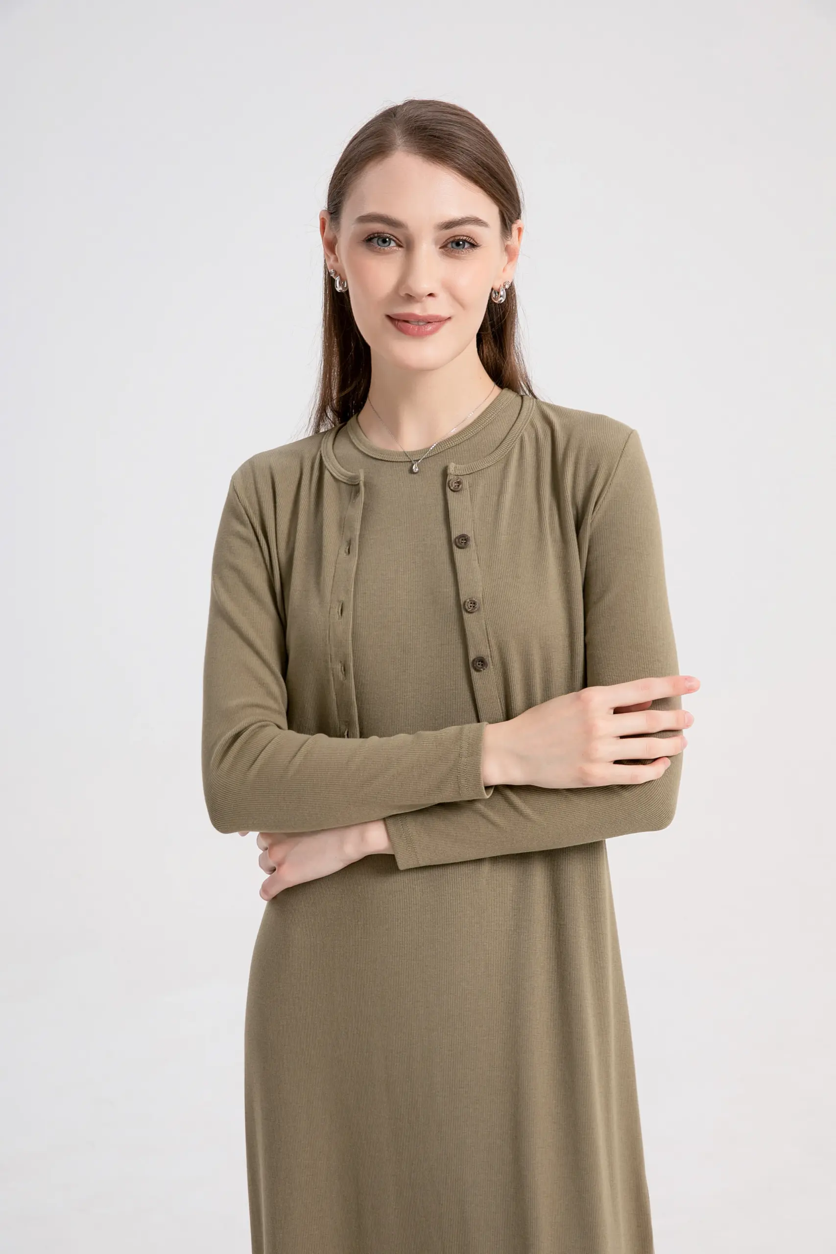 AS 2024 summer woman clothes cardigan Ankle Length maxi dress nature fiber ribbing fabric clothing ( Ship in 1 day)