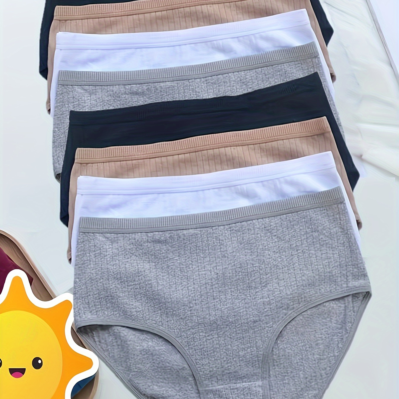 8 חתיכות תחתוני מותנה לנשים במותן גבוה - נושמים, לא מתרחבים, צבע אחיד עם מרקם מחודד, צבעים שונים (שחור, כחול, ורוד, בז', חום) לנוחות יומיומית, תחתוני מותנה גבוה, תחתונים מינימליסטיים, התאמה נוחה