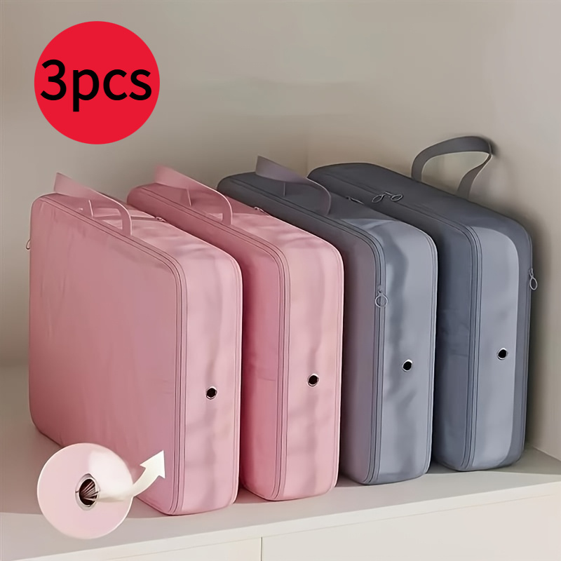 3 יחידות שקיות אחסון מתכווצות, שקיות אחסון חוסכות מקום, שקיות אחסון ניידות לנסיעות, קוביית אחסון בעלת קיבולת גדולה, סגיר