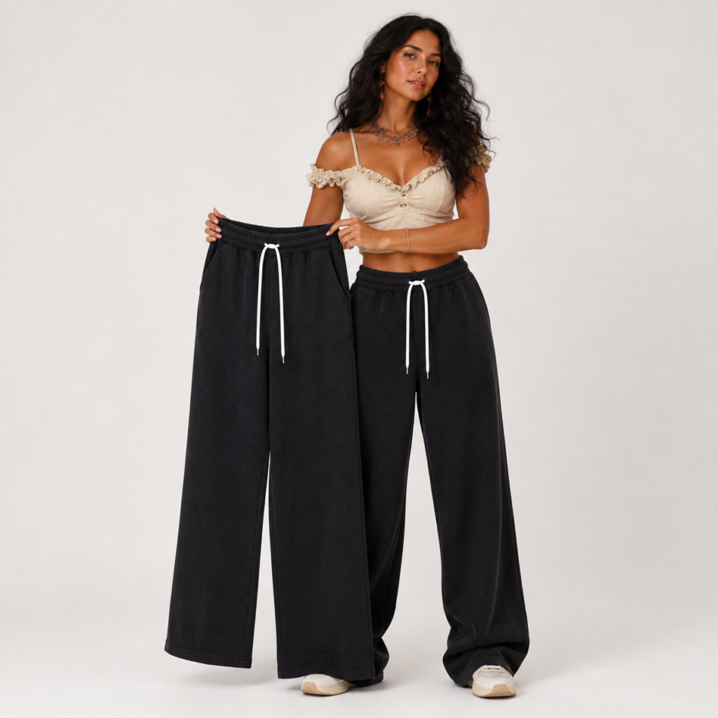 מכנסי נשים יומיומיים עם שרוך רך ומשוחרר מבד בצבע אחיד