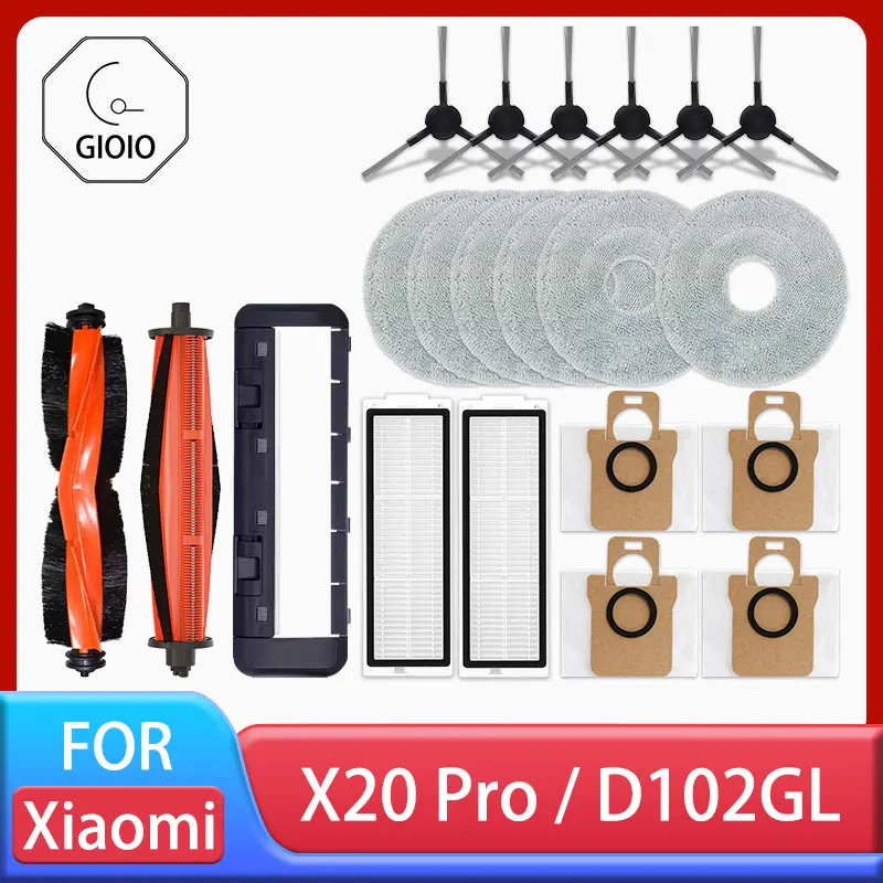 For Xiaomi Robot Vacuum X20 Pro / D102GL Parts Accessories Main Brush Side Brush Hepa Filter Mop Cloth Dust Bag Replacem