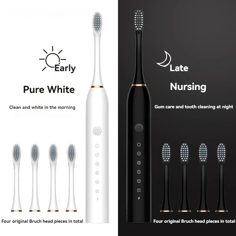 Electric Ultrasonic Toothbrush Six Speed Mode Home Soft Hair USB Charging Waterproof Adult Tooth Cleaner Automatic Coupl